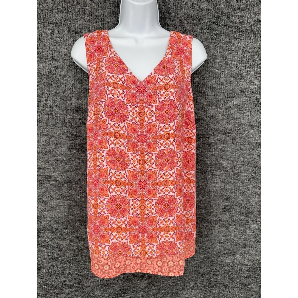 J. Jill Tank Top Womens M Orange Geometric‎ Tunic Sleeveless Summer Casual